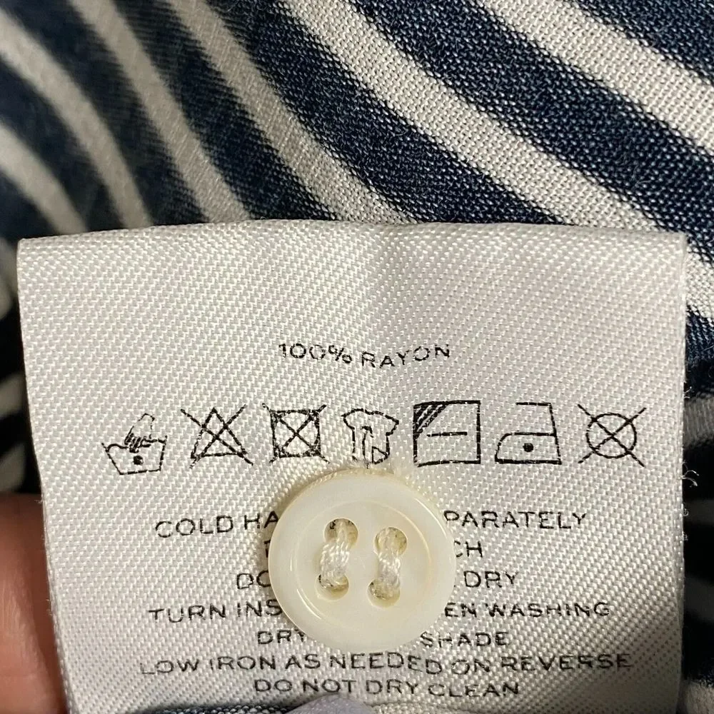 Faithfull Womens Navy Blue White Stripe Long Sleeve Tie High V-Neck Wrap Dress 2 - Picture 7 of 8